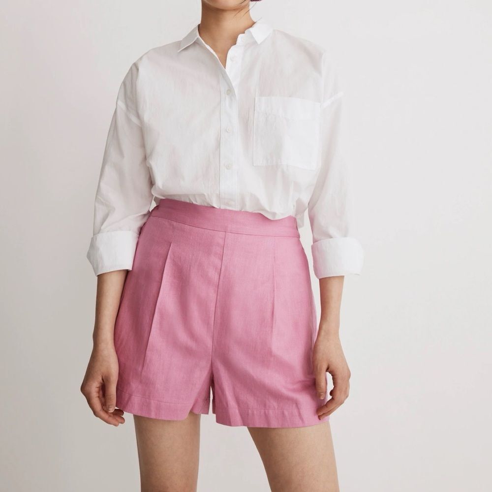 NWT Madewell Clean Pull On Linen Shorts in Retro Pink